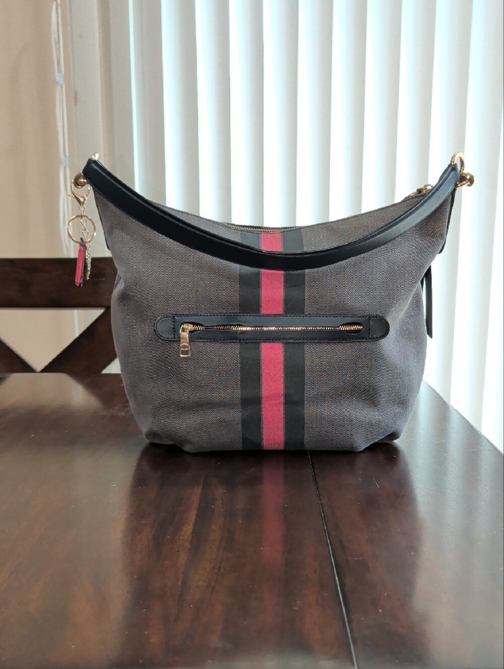 Coach Hobo Shoulder Bag with Pink Center Stripe - Picture 2 of 12